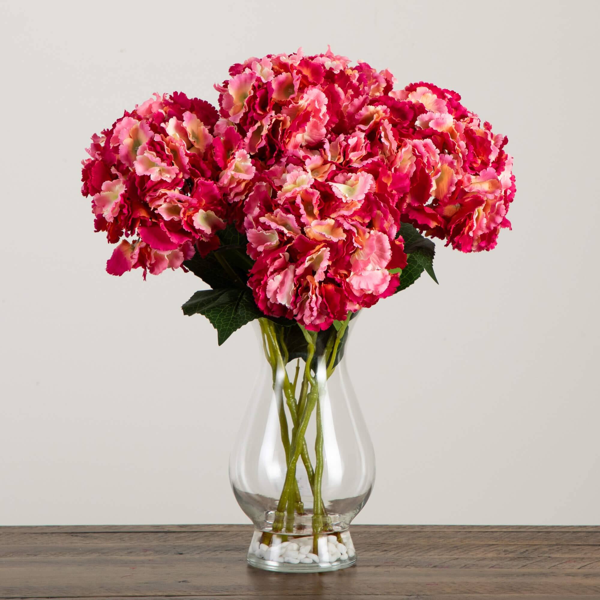 20" Pink Artificial Hydrangea Arrangement in Glass Vase